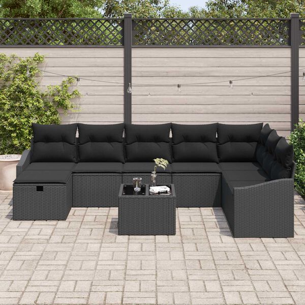 vidaXL Tuin Sofa Set met kussen 9 pcs Zwart Poly riet