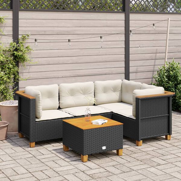 vidaXL 5-delige Loungeset met kussens poly rattan zwart