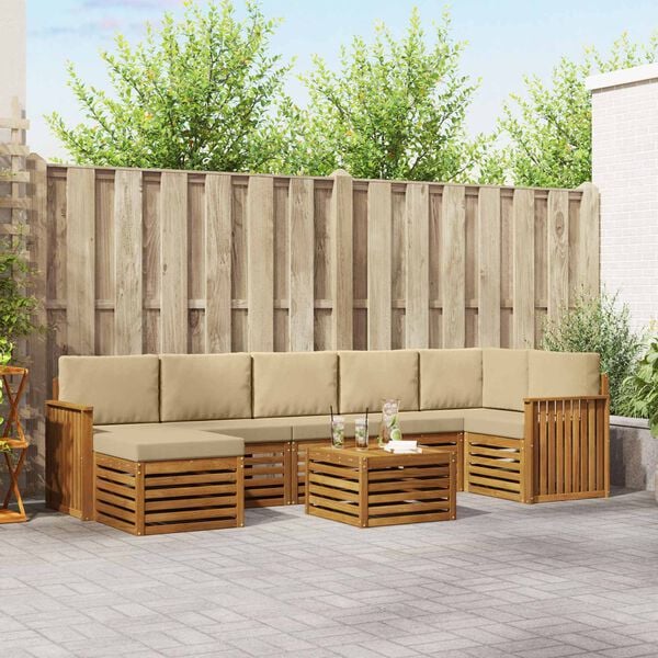 vidaXL Hoekbank Set 8 pcs Natuurlijk en Beige Massief Acaciahout