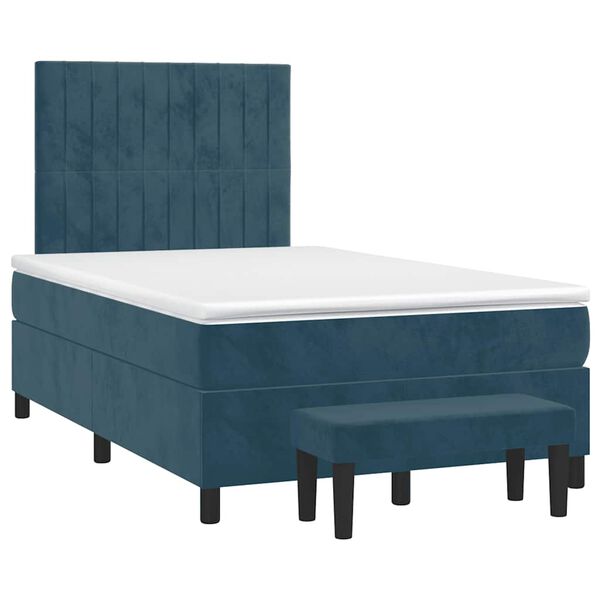 vidaXL Boxspring met matras fluweel donkerblauw 120x200 cm