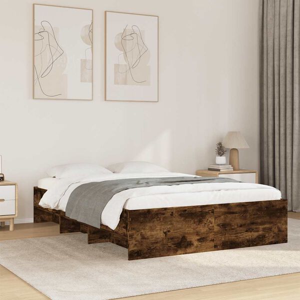 vidaXL Bedframe bewerkt hout gerookt eikenkleurig 135x190 cm