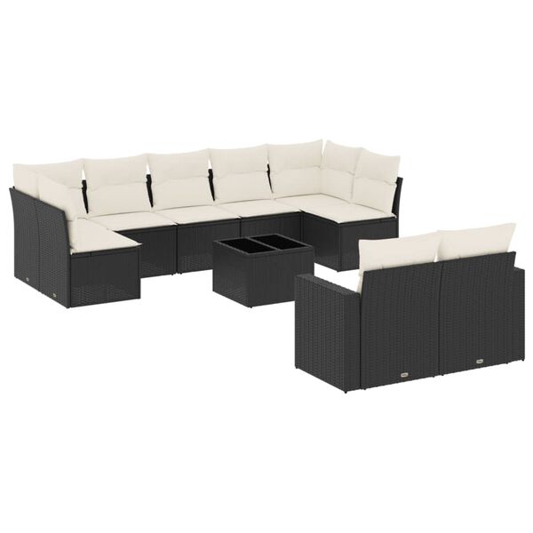 vidaXL 10-delige Loungeset met kussens poly rattan zwart