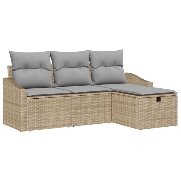 vidaXL Bankstel met kussen met opslag 4 pcs Beige poly rattan