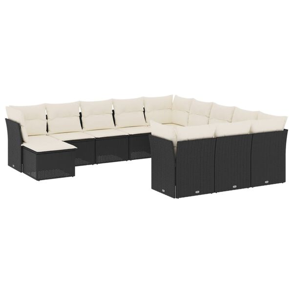 vidaXL 12-delige Loungeset met kussens poly rattan zwart