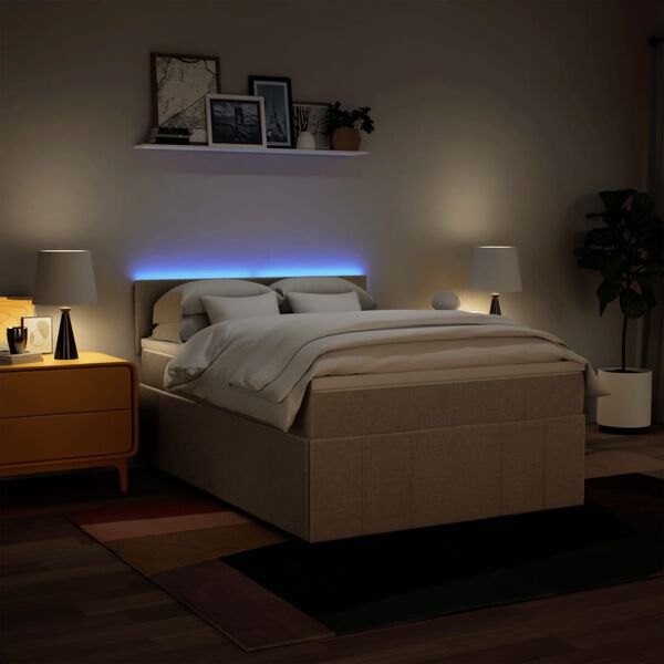 vidaXL Boxspring met matras stof cr&egrave;mekleurig 140x200 cm