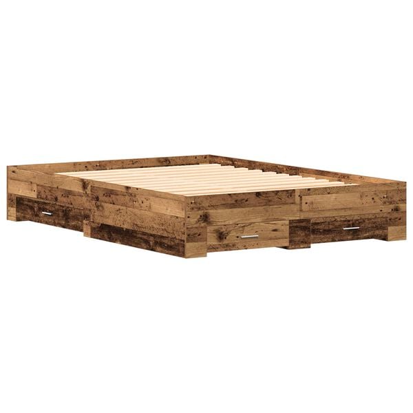 vidaXL Bedframe met lade met opslag Oud Hout 140 x 200 cm Bewerkt hout
