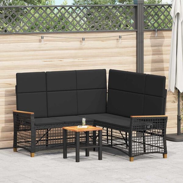 vidaXL Tuin Ligbank Set Zwart 164 x 164 x 112 cm poly rattan