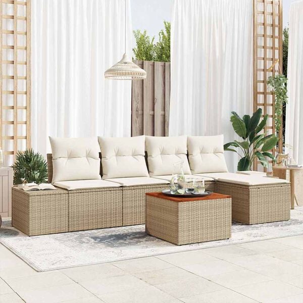 vidaXL Tuin Sofa Set met kussen 6 pcs Beige Poly riet