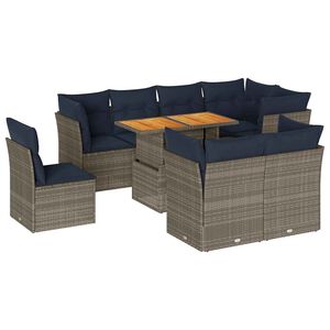 vidaXL 9-delige Loungeset met kussens poly rattan grijs