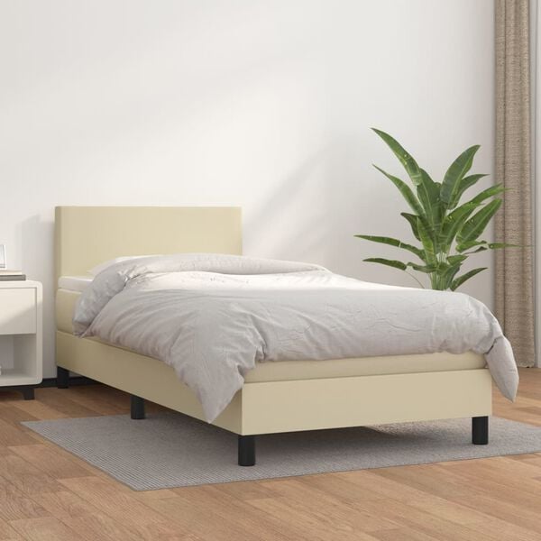 vidaXL Boxspring met matras kunstleer cr&egrave;mekleurig 90x200 cm