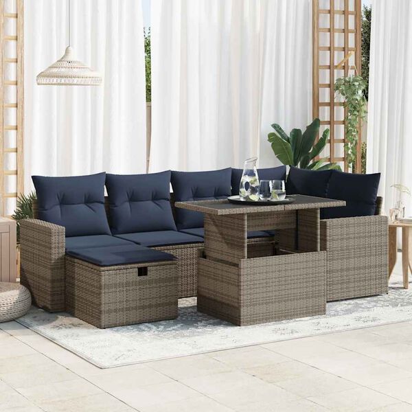 vidaXL 7-delige Loungeset met kussens poly rattan acacia grijs