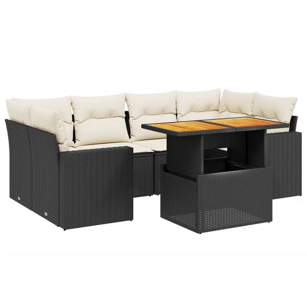 vidaXL 7-delige Loungeset met kussens poly rattan zwart