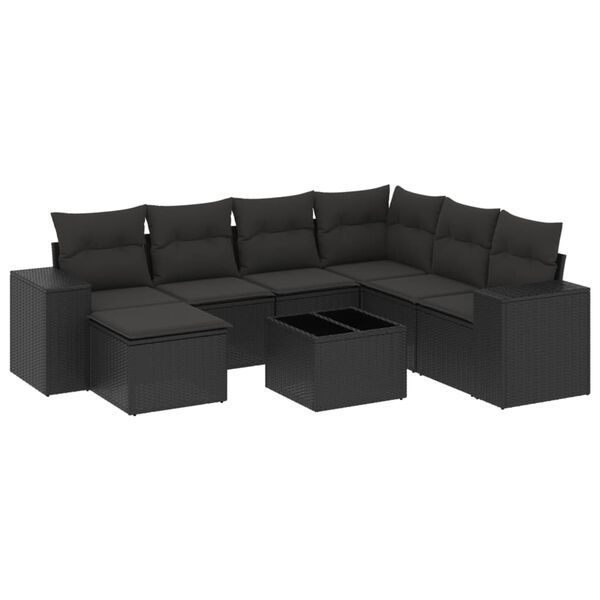vidaXL 8-delige Loungeset met kussens poly rattan zwart
