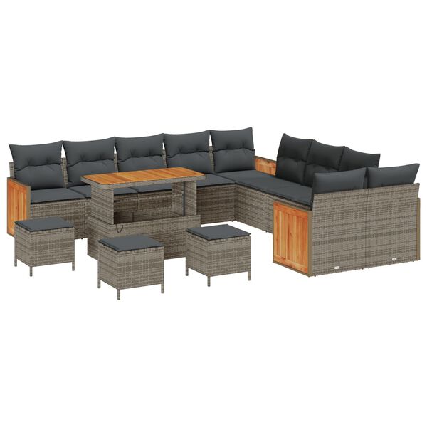 vidaXL Tuin Sofa Set 14 pcs Grijs Poly rattan en gepoedercoat staal