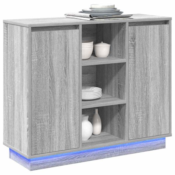 vidaXL LED Sideboard Grijs Sonoma 90 x 32 x 75 cm Bewerkt hout