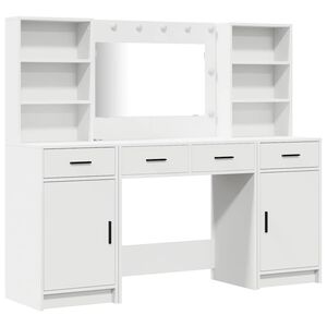 vidaXL Make-up tafel set met LED 3 st Wit Bewerkt hout