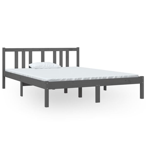 vidaXL Bedframe massief hout grijs 140x190 cm