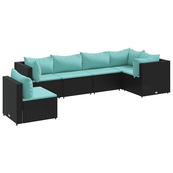 vidaXL 6-delige Loungeset met kussens poly rattan zwart