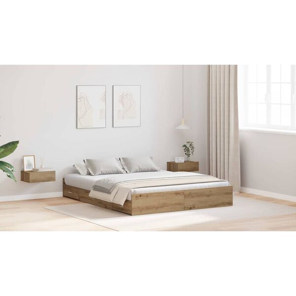 vidaXL Opbergbedframe met lade Artisan Eiken 135 x 190 cm Bewerkt hout