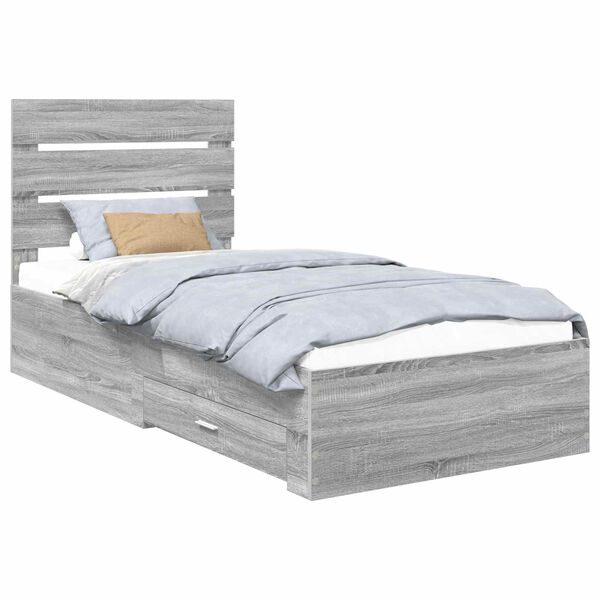 vidaXL Bedframe Grijs Sonoma en Zilver 75 x 190 cm Bewerkt hout