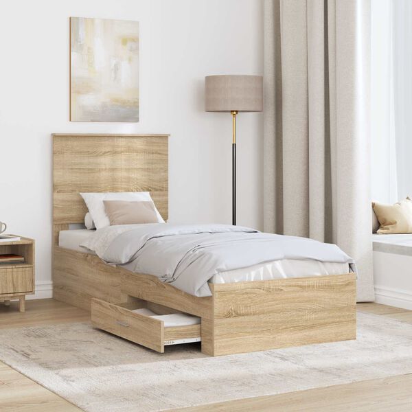 vidaXL Bedframe Sonoma Eiken en Zilver 70 x 190 cm Bewerkt hout