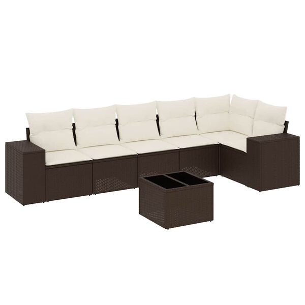 vidaXL 7-delige Loungeset met kussens poly rattan bruin