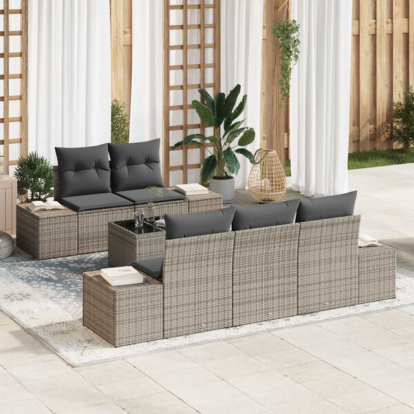 vidaXL Tuin Sofa Set met kussen 6 pcs Grijs poly rattan