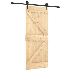 vidaXL Schuifdeur Naturel en Zwart 85 x 210 cm Massief Grenenhout