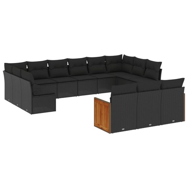vidaXL 13-delige Loungeset met kussens poly rattan zwart