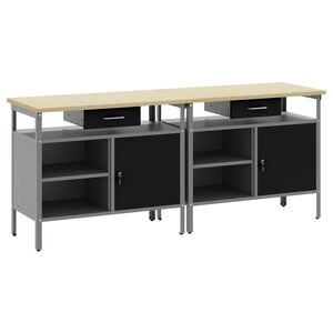 vidaXL Werkbankset met lade 2 pcs Zwart en Grijs 200 x 55 x 85 cm