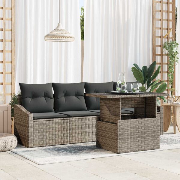 vidaXL Tuin Sofa Set met kussen 5 pcs Grijs poly rattan