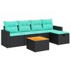 vidaXL 6-delige Loungeset met kussens poly rattan zwart