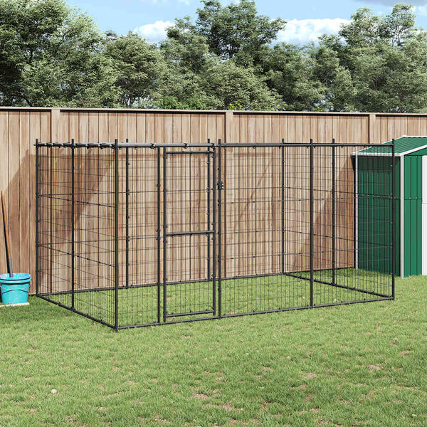 vidaXL Hondenkennel met dak 7,26 m² staal