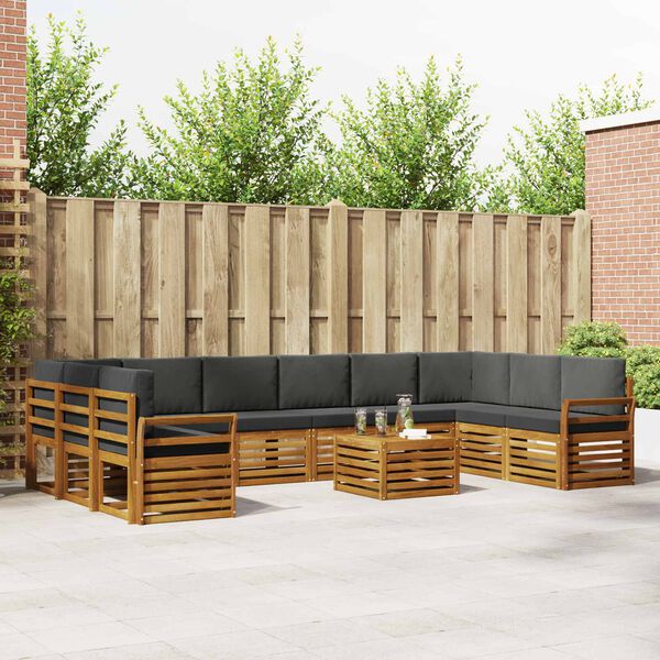 vidaXL Sofa-Sets 11 pcs Natuurlijk en Antraciet Massief Acaciahout