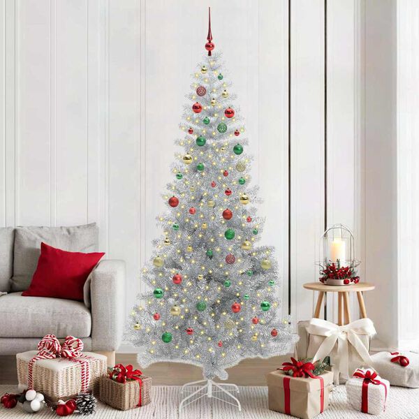 vidaXL Kerstboom met 300 LED met standaard Zilver 210 cm PET