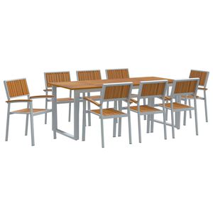 vidaXL Tuin eettafelset 9 st Grijs Massief Acaciahout