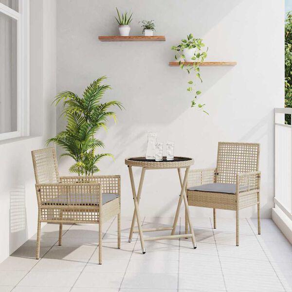 vidaXL Tuin Bistro Set 3 pcs Beige Poly riet