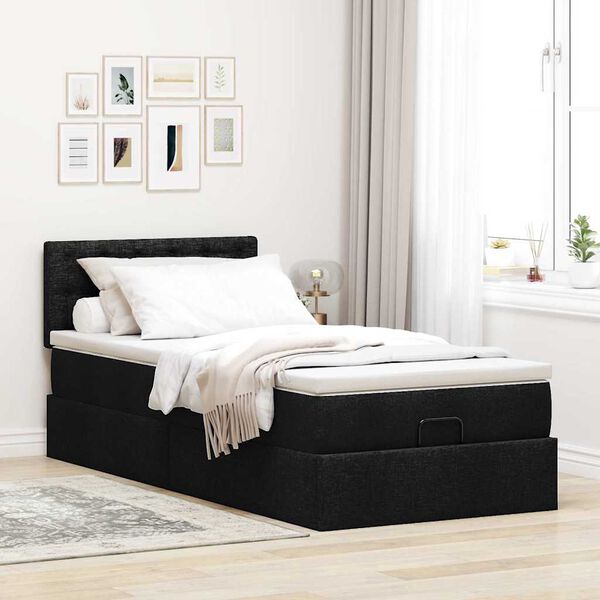 vidaXL Ottoman bed met matras en LED's 100x200 cm stof zwart