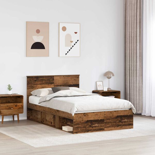 vidaXL Bedframe met hoofdeinde Oudhout 135 x 190 cm Bewerkt hout