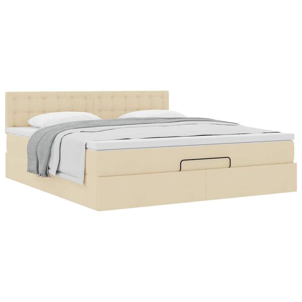 vidaXL Ottoman bed met matras 160x200cm stof crèmekleurig