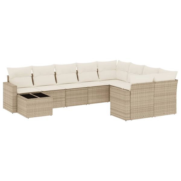 vidaXL 10-delige Loungeset met kussens poly rattan beige