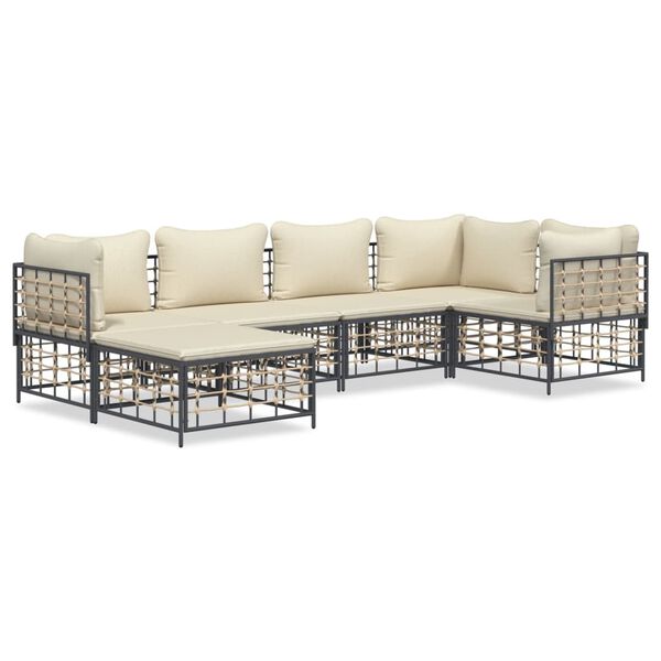 vidaXL 6-delige Loungeset met kussens poly rattan antracietkleurig