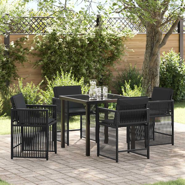vidaXL Tuin eettafelset 5 pcs Zwart poly rattan