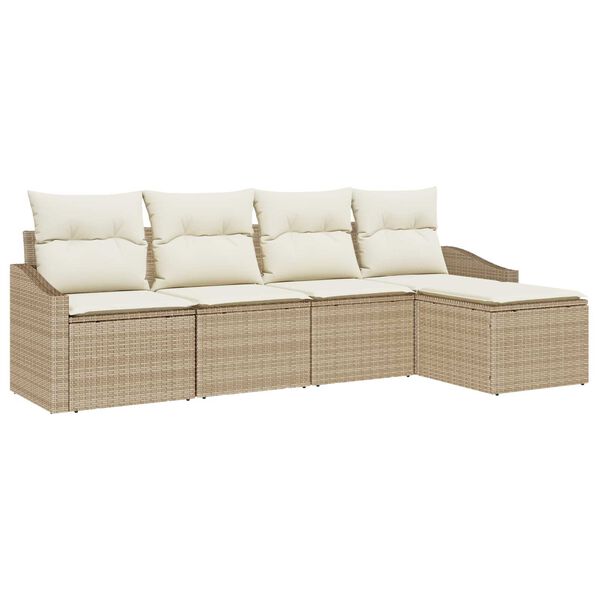 vidaXL Bankstel met kussen met opslag 5 pcs Beige en Cr&egrave;me poly rattan