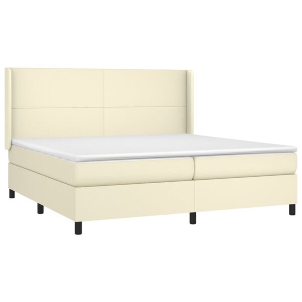 vidaXL Boxspring met matras en LED kunstleer cr&egrave;mekleurig 200x200 cm
