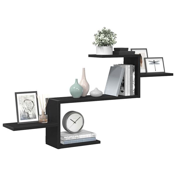 vidaXL Wandplank Zwart Eiken 104x15x49 cm Bewerkt Hout