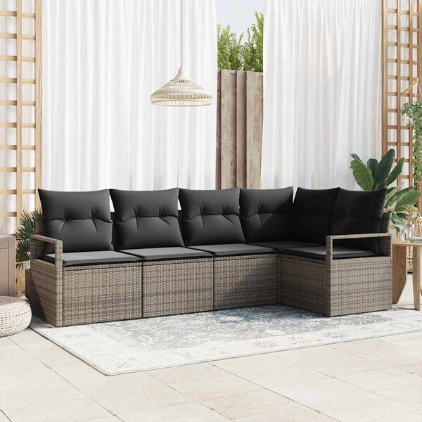 vidaXL Tuin Sofa Set 5 pcs Grijs Poly Rattan en Poedergecoat Staal