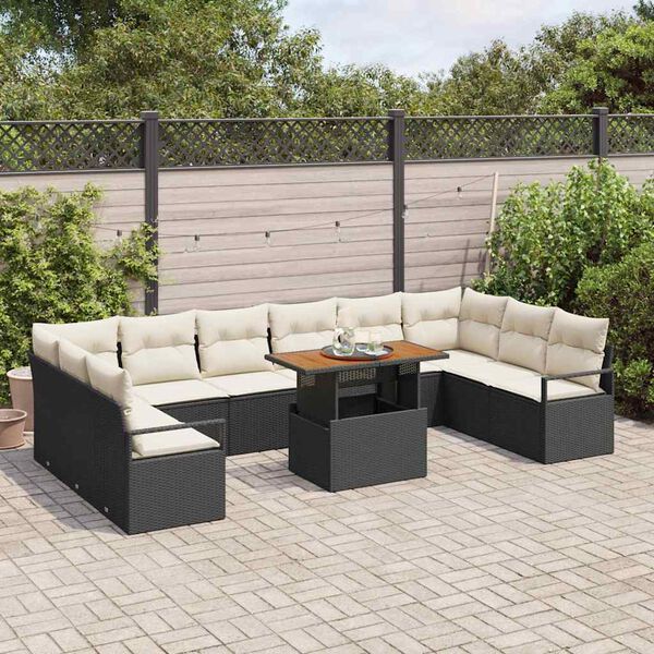 vidaXL Tuin Sofa Set met kussen met kussen 11 pcs Zwart en Cr&egrave;me