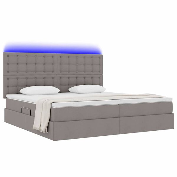 vidaXL Opbergbed met LED met matras Taupe 200 x 200 cm Polyester