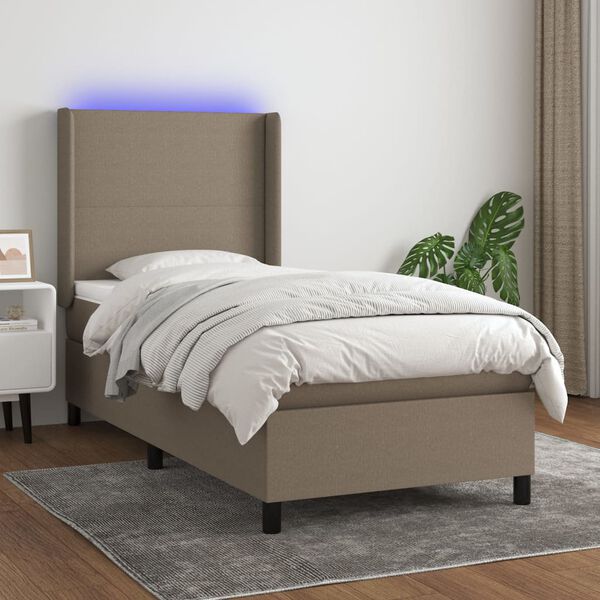 vidaXL Boxspring met matras en LED stof taupe 90x190 cm